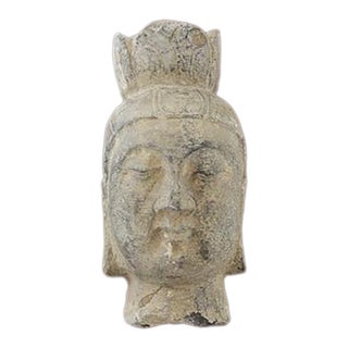 15th Century & Earlier Authentic Northern Wei Buddha Head Fragment - 8” For Sale