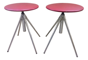 Set of German Red Leather Swivel Filigree Rotating Stools attributed to Hailo 1960s