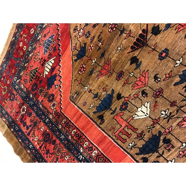 Antique Bakshaish Carpet, Oriental Persian Handmade in Brown, Blue and Red For Sale - Image 12 of 18