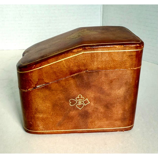 Metal Vintage Italian Leather Playing Card Case With Embossed Gold Detailing For Sale - Image 7 of 12
