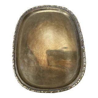 Vintage Brass Table Top Tray With Wall Scalloped Border For Sale