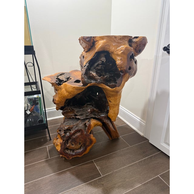 Rustic Early 20th Century Large Sculptural Natural Root Wood Pedestal / Accent Table, 34” For Sale - Image 3 of 6