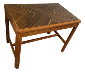 Vintage Mid-Century Modern Side, End, Lamp Table With Intricate Geometric Patterned Pieced Wood Inlay Top in the Style of Henning Kjaernulf