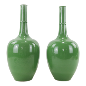 Pair of Mid 19th Century Monochrome Green Porcelain Bottle Vases
