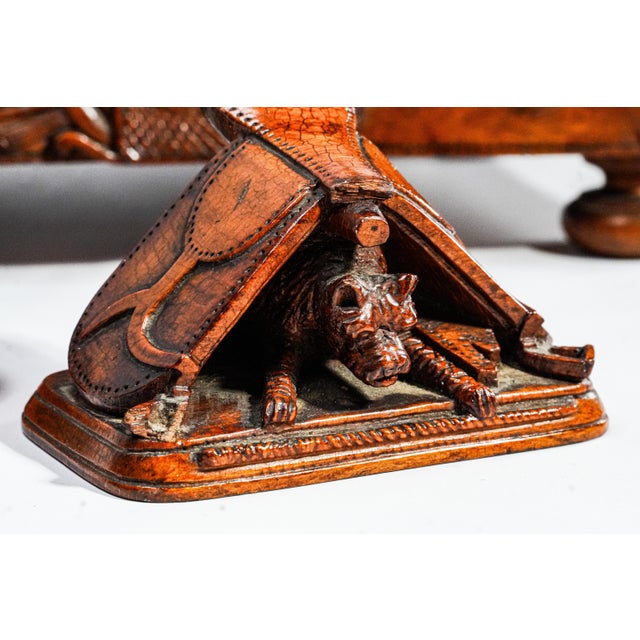 Unique Victorian Hand Carved Horse Equestrian Theme Antique Double Inkwell Desk Inkstand For Sale - Image 12 of 17