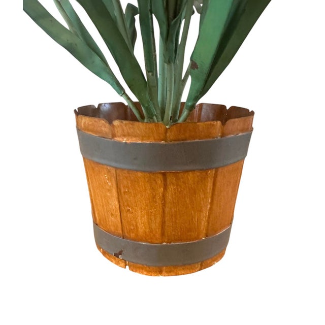 Mid 20th Century Vintage Italian Tole Peinte Barrel Potted Floral Arrangement Sculpture / Toleware Floral With Daffodils & Bluebells, Made in Italy, a Pair For Sale - Image 5 of 6