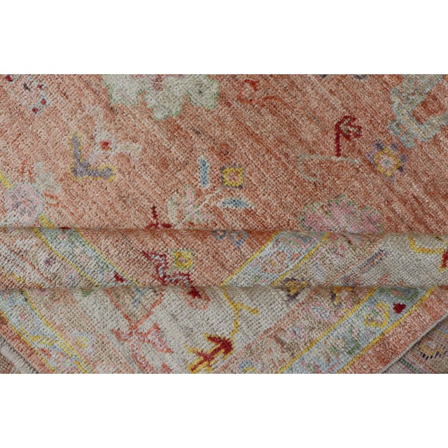 Vibrant Floral Medley on Salmon Pink Hand-Knotted Rug by Keivan Woven Arts For Sale - Image 11 of 12