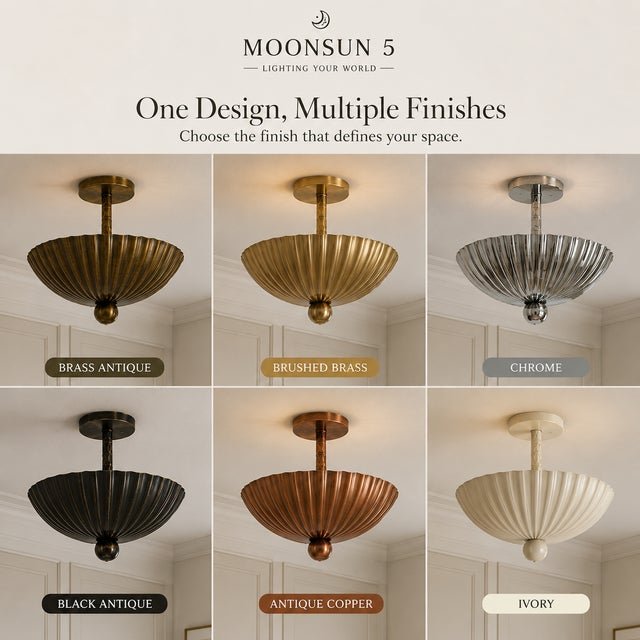 Not Yet Made - Made To Order Vintage Brass Shell Pendant Chandelier, Handmade Scalloped Brass Ceiling Light, Mid Century Modern Semi Flush Mount, Art Deco Brass Fixture For Sale - Image 5 of 15
