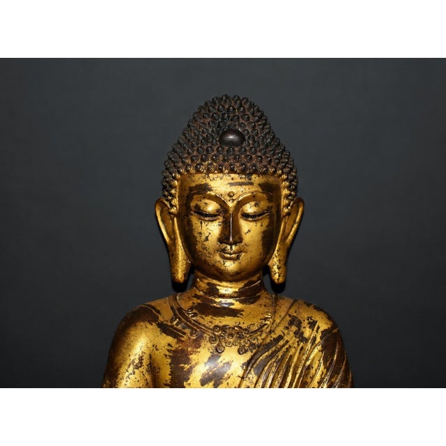 Bronze Huge Gilt Bronze Buddha Shakyamuni Statue Buddha 31 Lb For Sale - Image 8 of 17