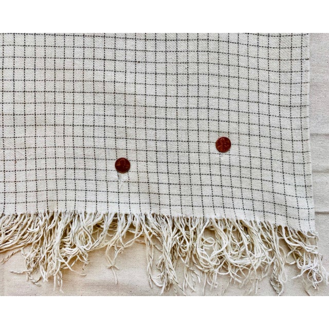 Circa 1920 Vintage Ivory & Gray Windowpane Wool Throw Blanket For Sale In Monterey, CA - Image 6 of 9