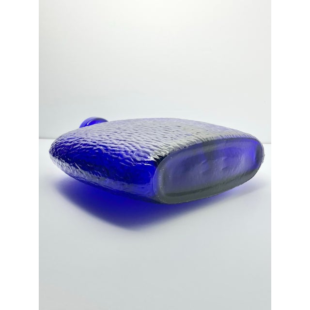 1980s Vintage Heavy Flask-Shaped Cobalt Blue Textured Vase Decanter Bottle For Sale In Dallas - Image 6 of 6