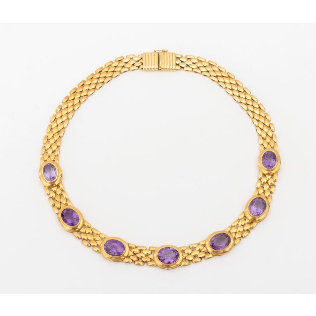 Late 20th Century 18k Yellow Gold and Amethyst Necklace For Sale - Image 5 of 14