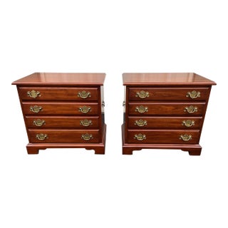 1980s Henkel Harris Solid Cherry Chippendale 4-Drawer Chest Nightstands- a Pair For Sale