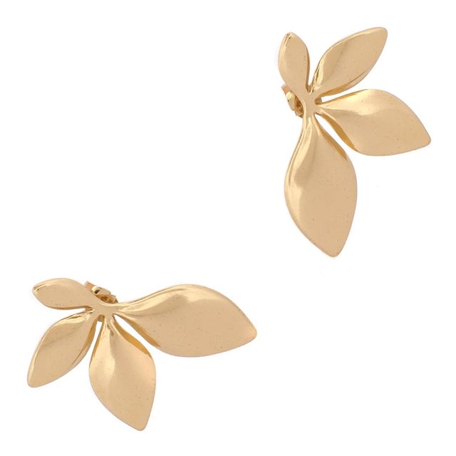 Divine Leaf Dance Stud Gold Earrings, A Pair For Sale In Miami - Image 6 of 8
