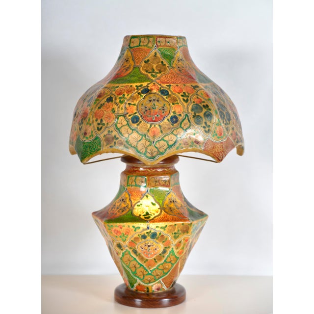 Boho Chic Antique Hand-Painted Vellum Bedroom Table Lamp, South Asia, 1930 For Sale - Image 3 of 17