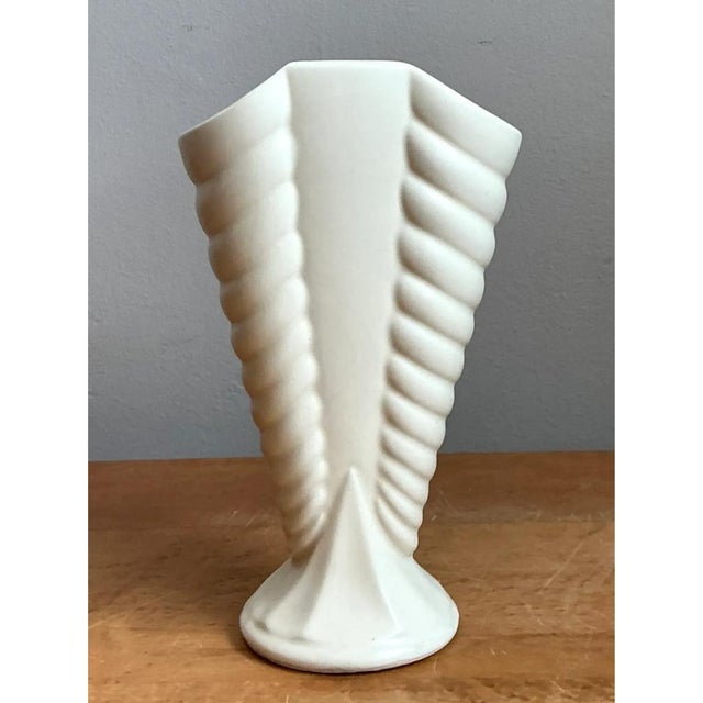 Mid 20th Century Vintage Matte Glaze Ribbed Ceramic Vase For Sale - Image 5 of 12