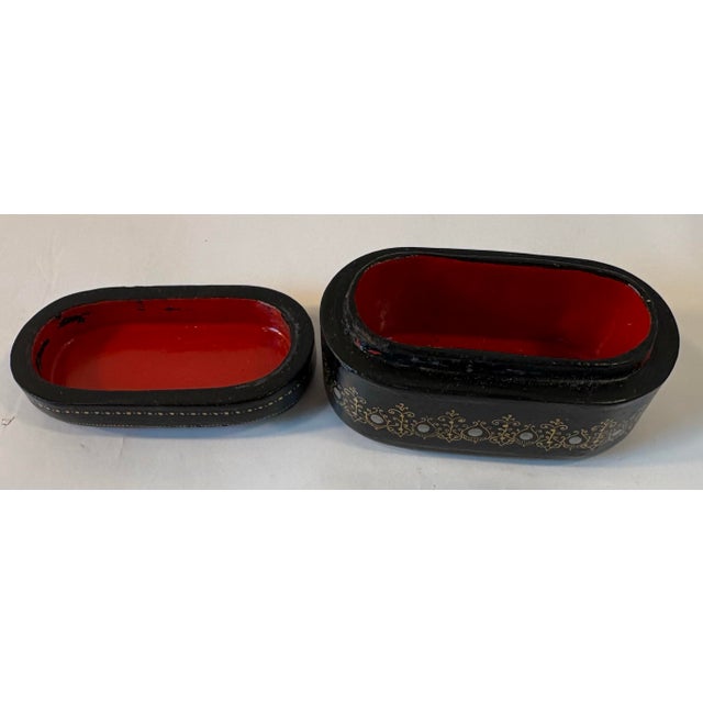 Vintage Russian Hand Painted Laquered Wood Trinket Box For Sale - Image 10 of 11