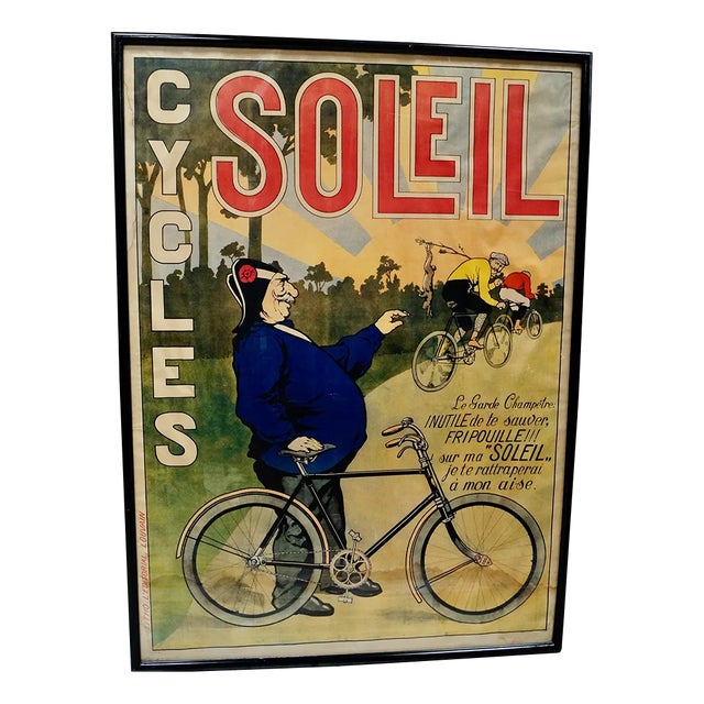 Antique French Soleil Cycles Advertising Poster For Sale