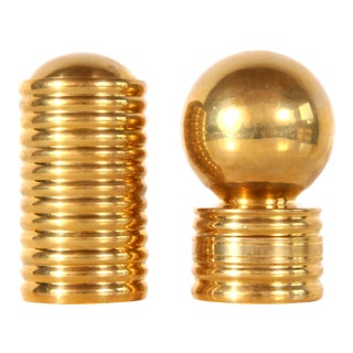 Vintage Mid Century Modern Solid Ribbed Brass Bookends - a Pair For Sale