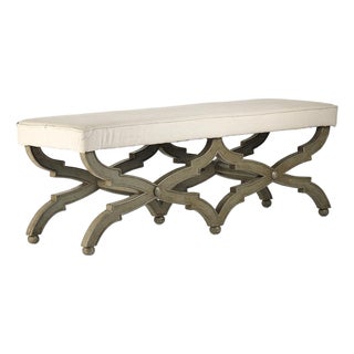 Crescenzo Double Bench - Hemp Linen / Olive Painted Frame For Sale