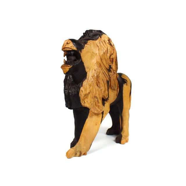 Early 20th Century Hand Carved Solid African Ebony Wood Lion Safari Figurine Model For Sale - Image 4 of 6