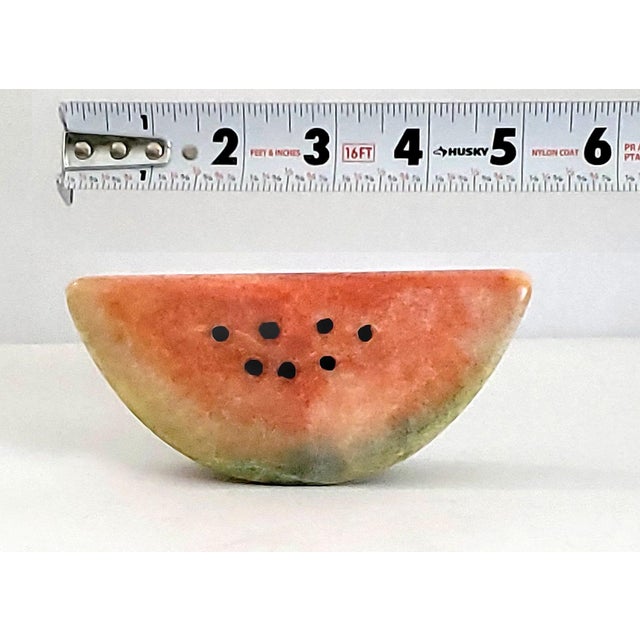Mid-Century Modern 1950s Hand Carved Italian Alabaster Watermelon Fruit Sculpture Paperweight Signed For Sale - Image 3 of 10