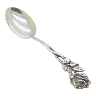 Vintage Swedish Solid Silver Rose Handle Design Sugar / Espresso Coffee Spoon Tre Kronor Hallmark 1969 For Sale
