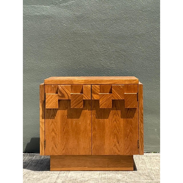 Vintage Brutalist Geometric Wood Cabinet For Sale In West Palm - Image 6 of 14