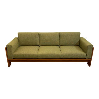 Mid Century Modern Olive Green Reupholstered Sofa by Tobia Scarpa for Knoll For Sale