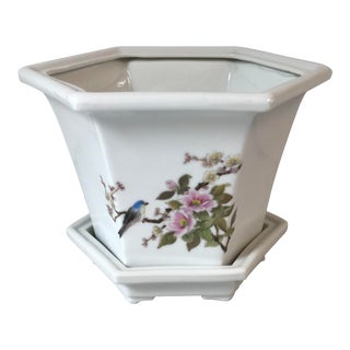 Vintage Six Sided Ceramic Herb Planter With Underplate For Sale