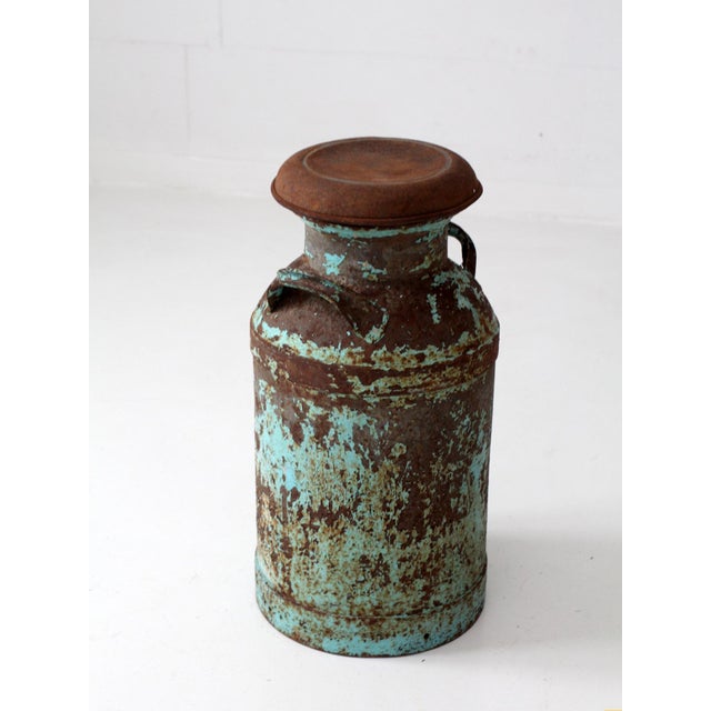 Antique Turquoise Painted Metal Milk Can For Sale - Image 14 of 18