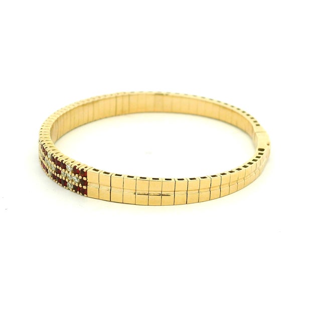 Ruby Red Vintage Orj Ruby and Diamond Flexible Bracelet in 14k Yellow Gold For Sale - Image 8 of 13