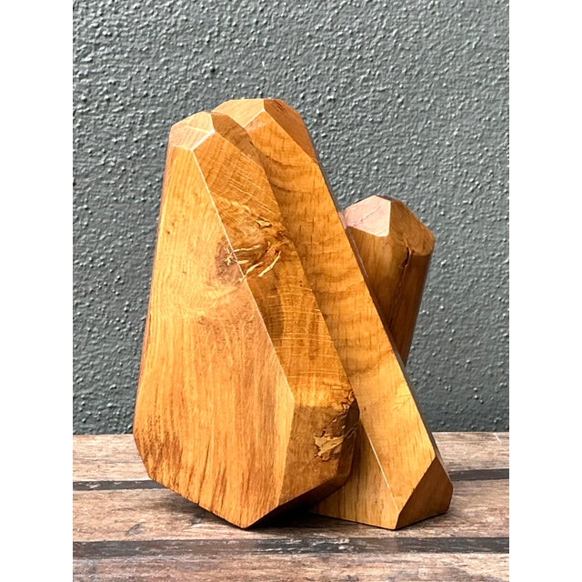 Mid 20th Century Vintage MCM Faceted Wood Sculpture For Sale - Image 5 of 12
