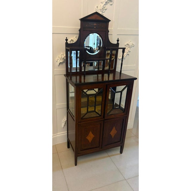 Antique Edwardian Satinwood Inlaid Mahogany Display Cabinet with Mirror Back, 1900 For Sale - Image 4 of 12