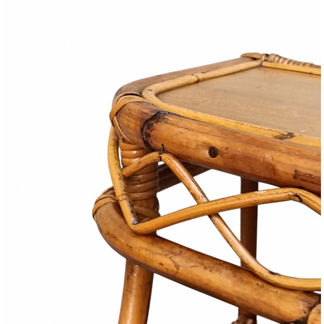 Wood Vintage Bamboo and Woven Rattan Console Table by Franco Albini, Italy, 1960s For Sale - Image 7 of 12