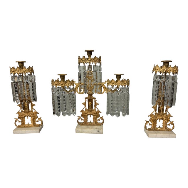 3 Piece Late 19th Century Victorian Girandole Candelabra Set For Sale
