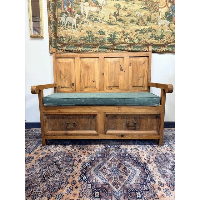 Brown Vintage Mexican High-Back Bench in Pine with Storage For Sale - Image 8 of 8