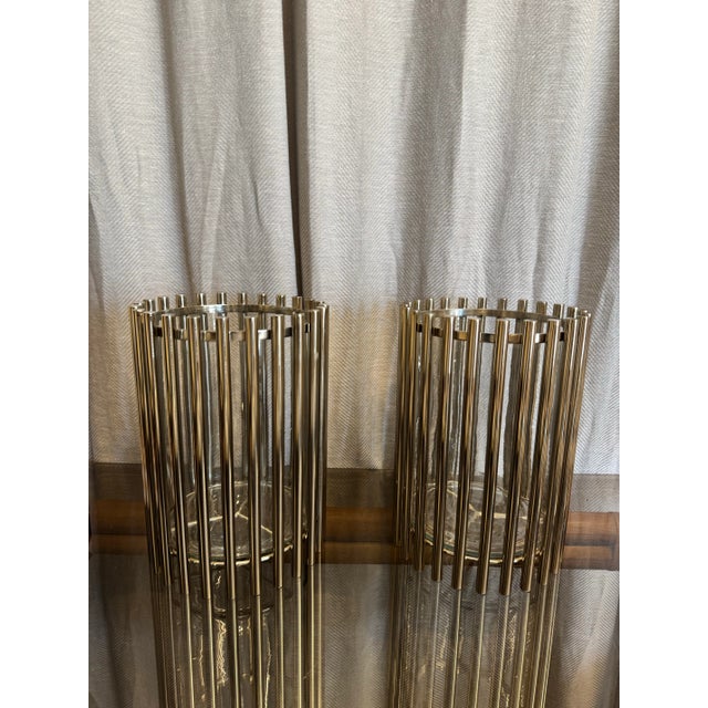 Exquisite Metal & Glass Hurricanes, Pair For Sale - Image 4 of 6