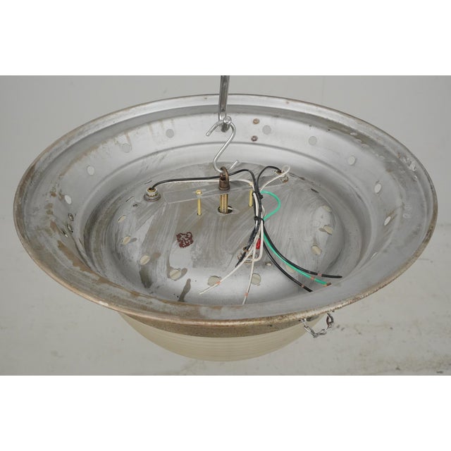 Mid 20th Century Industrial 20 In. Ribbed Glass Brushed Steel Dome Flush Mount Light For Sale - Image 13 of 13