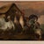 Original on canvas painting of a barnyard scene with three hens and a rooster with thatched roof house in background....