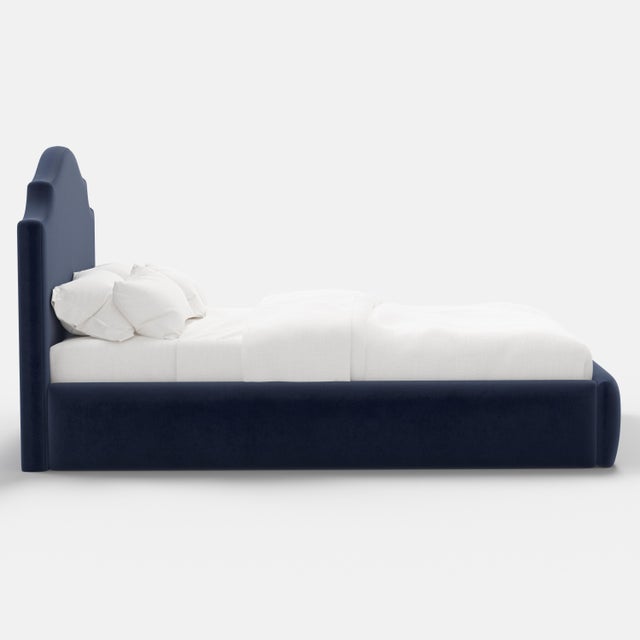 Not Yet Made - Made To Order Tori Platform Bed in Ocean Slub Velvet, Queen For Sale - Image 5 of 7