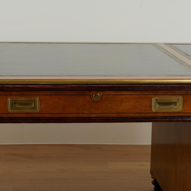 Vintage Large Scale Leather Top Campaign Style Partners Desk by Baker For Sale - Image 4 of 18