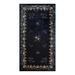 Superb Black Background Color With Floral Design Antique Chinese Peking Rug