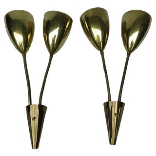 Brass Wall Lights with Flexible Arms, Set of 2 For Sale