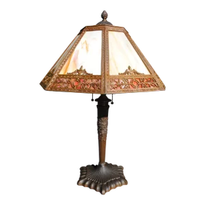 Antique Arts & Crafts Octagon Slag Glass Table Lamp
