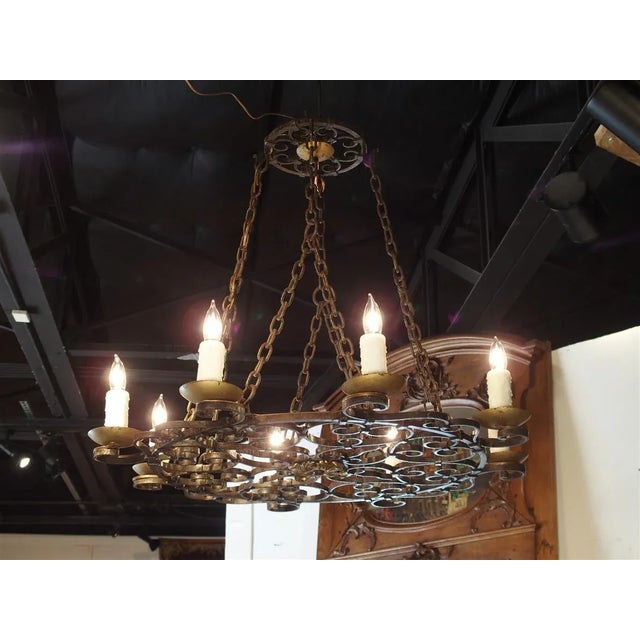 Early 20th Century Round Cast Iron Antique Chandelier For Sale - Image 10 of 12