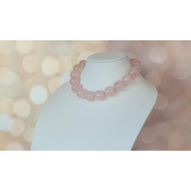 Natural Madagascar Ice Rose Quartz 22.5 Round Beads Necklace For Sale - Image 4 of 7