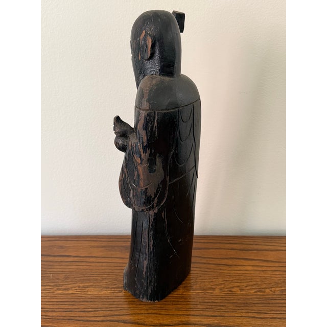 Wood Large Antique Early 20th Century Chinese Wooden Shou Zing Statue, the Chinese God of Longevity For Sale - Image 7 of 12