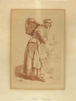 Johannes Pieter De Frey, Village Woman Carrying a Basket, Etching, 19th Century