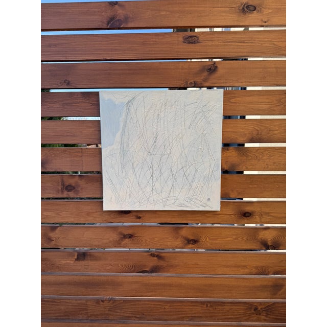 Contemporary Minimalist Abstract Painting 20x20 Inches • Neutral Textured Wall Art • Modern Grey and White Square Canvas • Contemporary Minimal Art for Home Decor For Sale - Image 3 of 5